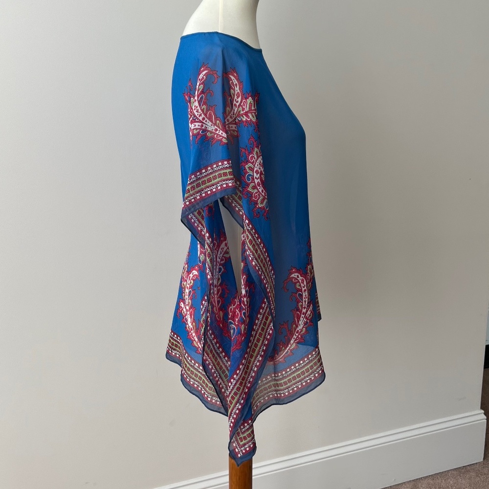 Talbots Small/Medium Blue Patterned 100% Silk Tun… - image 3